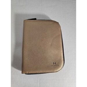 Halston‎ Gold Faux Leather Zip Around Jewelry Travel Organizer Case Pouch